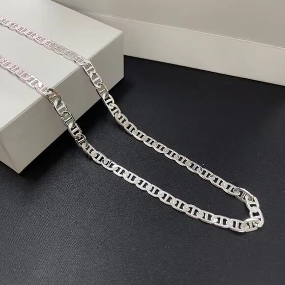 925 Sterling Silver Necklace Bracelet Mariner Chain Set  925 Silver Necklace & Bracelet 6mm Mariners Chain Valentines Birthday Gift NEW!